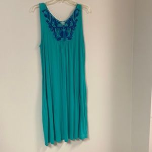 Est. 1946 A-line Swing Dress Greenish-Blue Sleeveless Floral Appliqué Embroidery